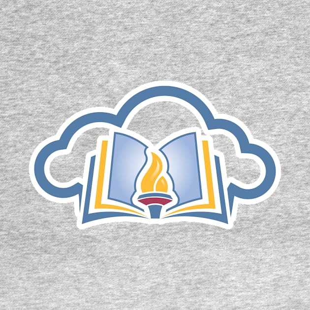 Online Education Sticker logo concept. Torch and cloud icon. Publisher and creator sticker logo template. by AlviStudio